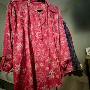 Pink Snowflake Button-Up Shirt